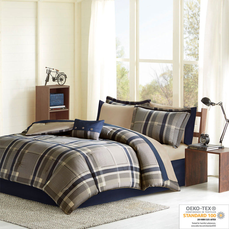 Twin Plaid Comforter Set With Bed Sheets