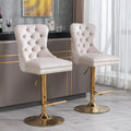 Thick Golden Swivel Velvet Barstools Adjusatble Seat Height From 27 35 Inch, Modern Upholstered Bar Stools With Backs Comfortable Tufted For Home Pub And Kitchen Island Beige,Set Of 2