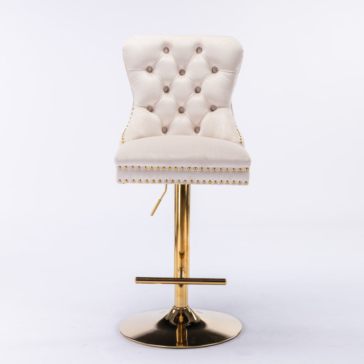 Thick Golden Swivel Velvet Barstools Adjusatble Seat Height From 27 35 Inch, Modern Upholstered Bar Stools With Backs Comfortable Tufted For Home Pub And Kitchen Island Beige,Set Of 2
