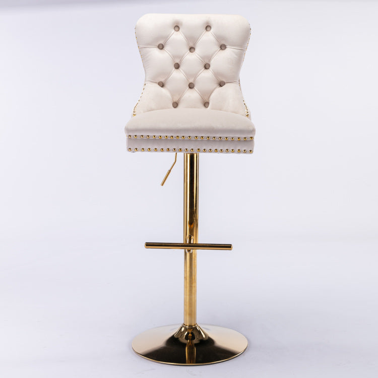 Thick Golden Swivel Velvet Barstools Adjusatble Seat Height From 27 35 Inch, Modern Upholstered Bar Stools With Backs Comfortable Tufted For Home Pub And Kitchen Island Beige,Set Of 2