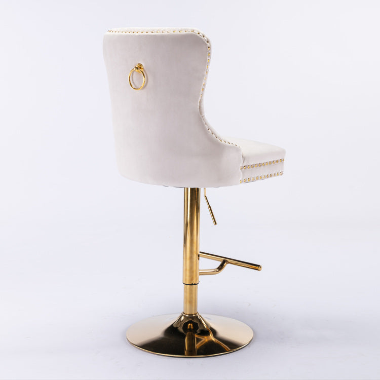 Thick Golden Swivel Velvet Barstools Adjusatble Seat Height From 27 35 Inch, Modern Upholstered Bar Stools With Backs Comfortable Tufted For Home Pub And Kitchen Island Beige,Set Of 2