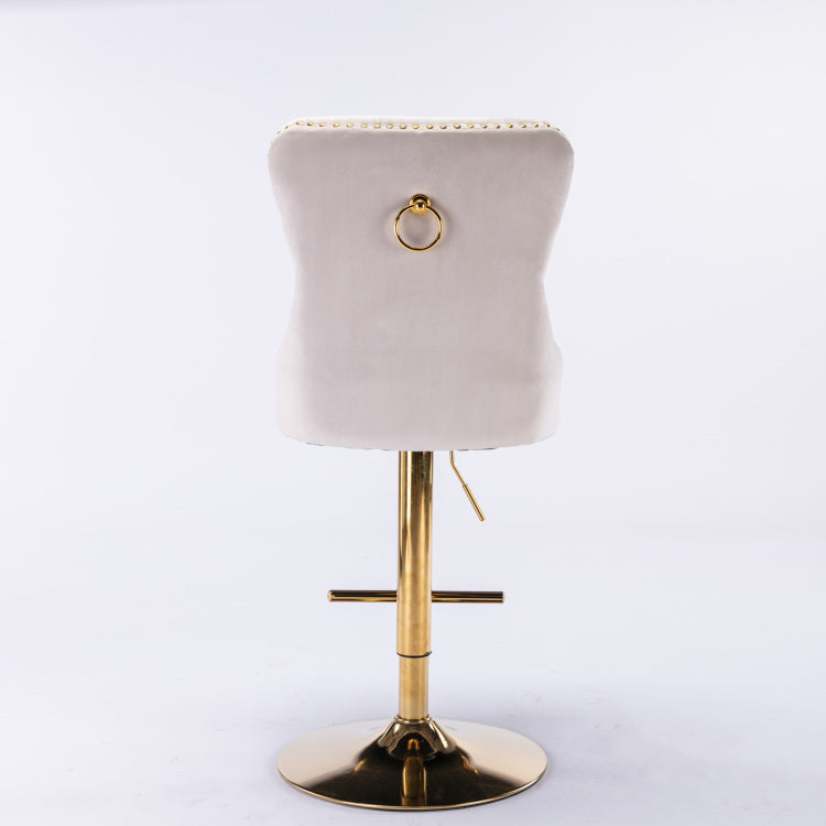Thick Golden Swivel Velvet Barstools Adjusatble Seat Height From 27 35 Inch, Modern Upholstered Bar Stools With Backs Comfortable Tufted For Home Pub And Kitchen Island Beige,Set Of 2