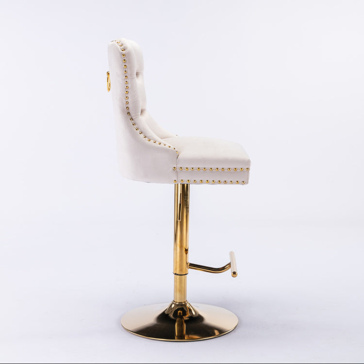 Thick Golden Swivel Velvet Barstools Adjusatble Seat Height From 27 35 Inch, Modern Upholstered Bar Stools With Backs Comfortable Tufted For Home Pub And Kitchen Island Beige,Set Of 2