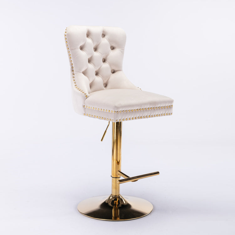 Thick Golden Swivel Velvet Barstools Adjusatble Seat Height From 27 35 Inch, Modern Upholstered Bar Stools With Backs Comfortable Tufted For Home Pub And Kitchen Island Beige,Set Of 2
