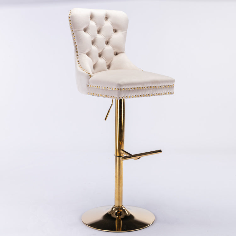 Thick Golden Swivel Velvet Barstools Adjusatble Seat Height From 27 35 Inch, Modern Upholstered Bar Stools With Backs Comfortable Tufted For Home Pub And Kitchen Island Beige,Set Of 2