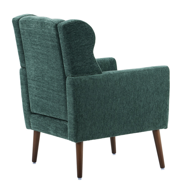 Modern Accent Chair,Chenille Arm Chairs For Living Room,Upholstered Mordern Armchair,Comfy Soft Padded Lounge Chair In Small Space, Bedroom, W Pillow, Solid Wood Leg Blackish Green