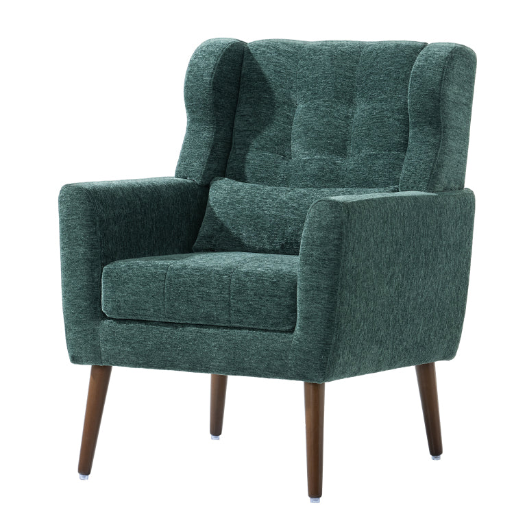 Modern Accent Chair,Chenille Arm Chairs For Living Room,Upholstered Mordern Armchair,Comfy Soft Padded Lounge Chair In Small Space, Bedroom, W Pillow, Solid Wood Leg Blackish Green