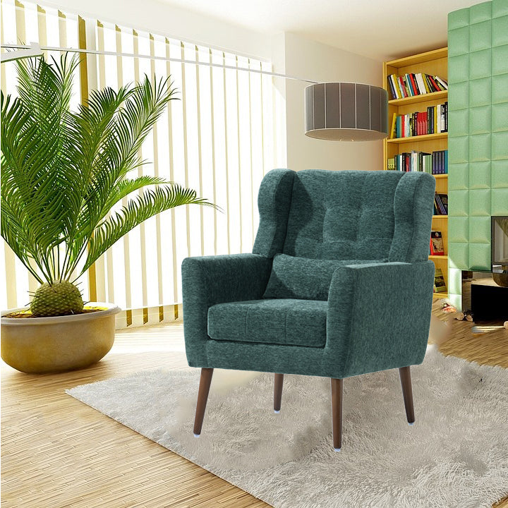 Modern Accent Chair,Chenille Arm Chairs For Living Room,Upholstered Mordern Armchair,Comfy Soft Padded Lounge Chair In Small Space, Bedroom, W Pillow, Solid Wood Leg Blackish Green