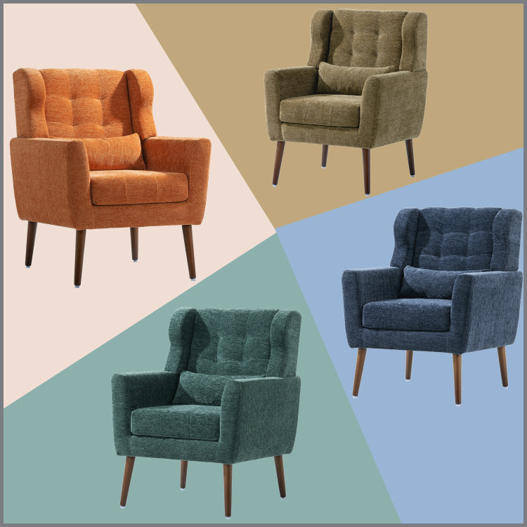 Modern Accent Chair,Chenille Arm Chairs For Living Room,Upholstered Mordern Armchair,Comfy Soft Padded Lounge Chair In Small Space, Bedroom, W Pillow, Solid Wood Leg Blackish Green