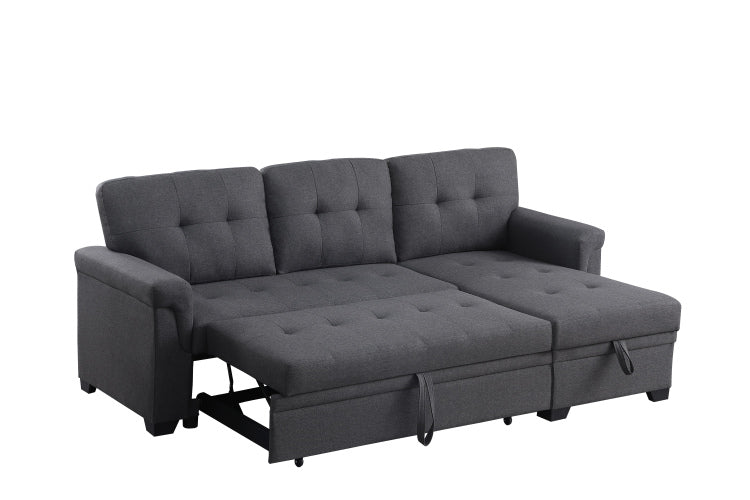 Lucca 84" Dark Gray Linen Reversible Sleeper Sectional Sofa With Storage Chaise