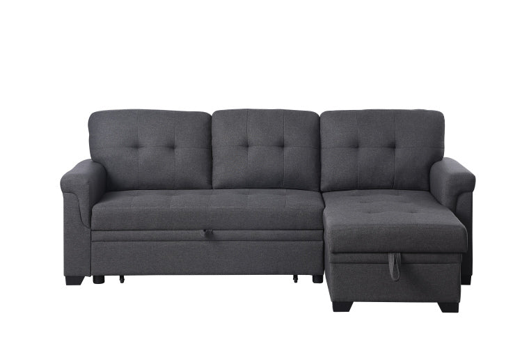 Lucca 84" Dark Gray Linen Reversible Sleeper Sectional Sofa With Storage Chaise