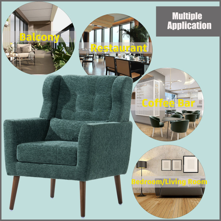 Modern Accent Chair,Chenille Arm Chairs For Living Room,Upholstered Mordern Armchair,Comfy Soft Padded Lounge Chair In Small Space, Bedroom, W Pillow, Solid Wood Leg Blackish Green