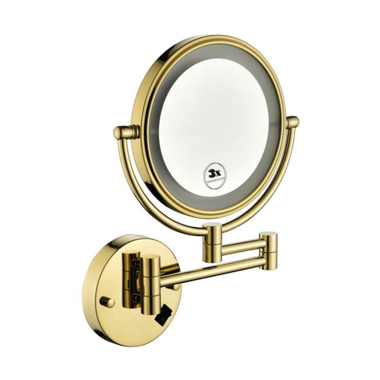 8 Inch Led Wall Mount Two Sided Magnifying Makeup Vanity Mirror, 12 Inch Extension Gold Finish, 1X 3X Magnification, 360 Degree Rotation, Waterproof Button Shaving Mirror