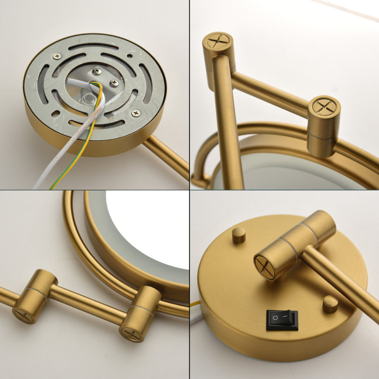 8 Inch Led Wall Mount Two Sided Magnifying Makeup Vanity Mirror, 12 Inch Extension Gold Finish, 1X 3X Magnification, 360 Degree Rotation, Waterproof Button Shaving Mirror