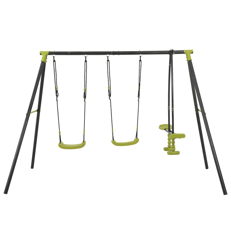 Xns008 Interesting Triple Children Metal Safe Swing Set 440Lbs For Outdoor Playground Three Seat Swing Black And Green For Age 3