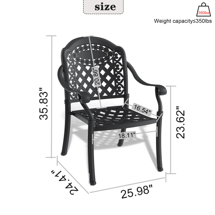 Cast Aluminum Patio Dining Chair 2Pcs With Black Frame And Red Cushions