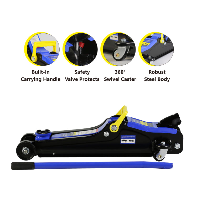 2 Ton Low Profile Floor Jack, Heav Yduty Steel Racing Floor Jack With Single Piston Quicklift Pump, Floor Jack Lifting Range 3.3" 15.2"