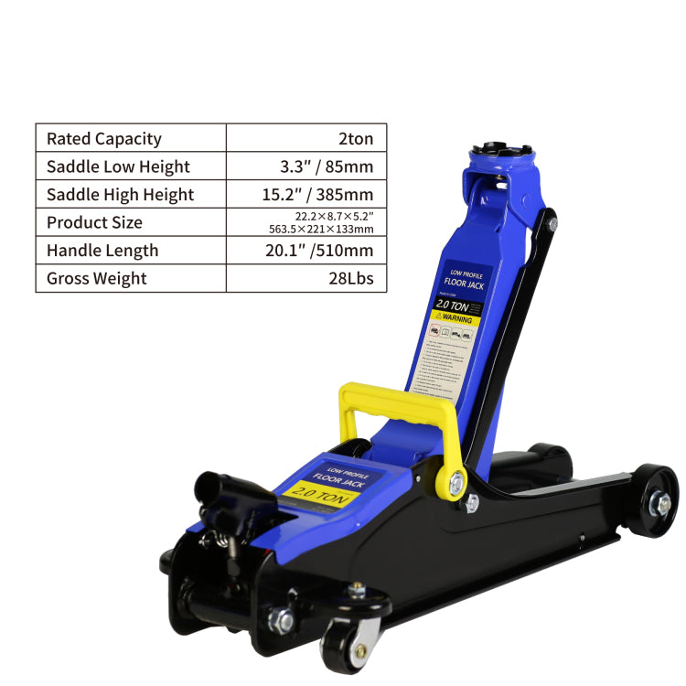 2 Ton Low Profile Floor Jack, Heav Yduty Steel Racing Floor Jack With Single Piston Quicklift Pump, Floor Jack Lifting Range 3.3" 15.2"