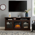 Contemporary Tv Media Stand Modern Entertainment Console With 18" Fireplace Insert For Tv Up To 65" With Open And Closed Storage Space, Brown, 60"W*15.75"D*29"H
