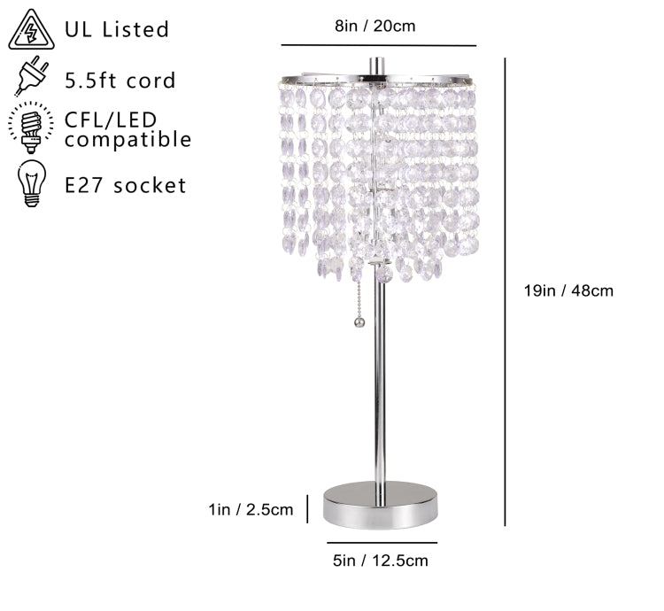 19"H Chrome Crystal Inspired Pull Table Lamp 1Pc Ctn 0.43 4.22