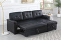 Lucca 84"W Black Vegan Leather Modern Reversible Sleeper Sectional Sofa With Storage Chaise