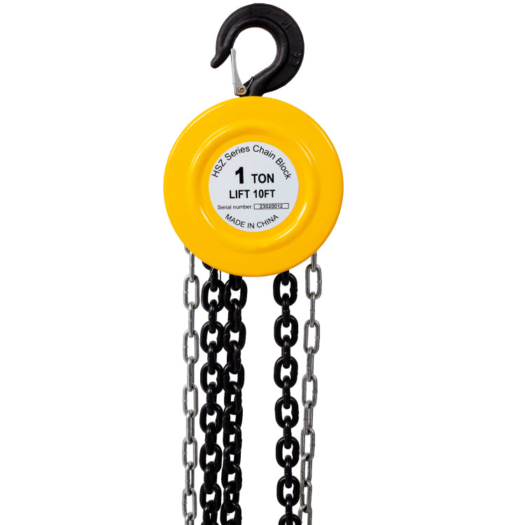 Chain Hoist 2200Lbs 1T Capacity 10Ft With 2 Heavy Duty Hooks,Manual Chain Hoist Steel Construction,Yellow
