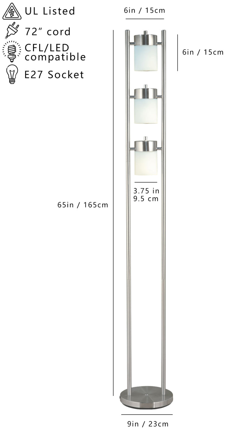 65"H 3 White Head With Two Way Adjustable Floor Lamp 1 Pc Ctn 1.10 Cu Ft 12.32 G.W. Lbs