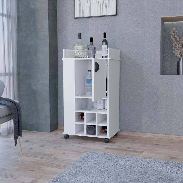 Allandale 1 Door Bar Cart With Wine Rack And Casters White