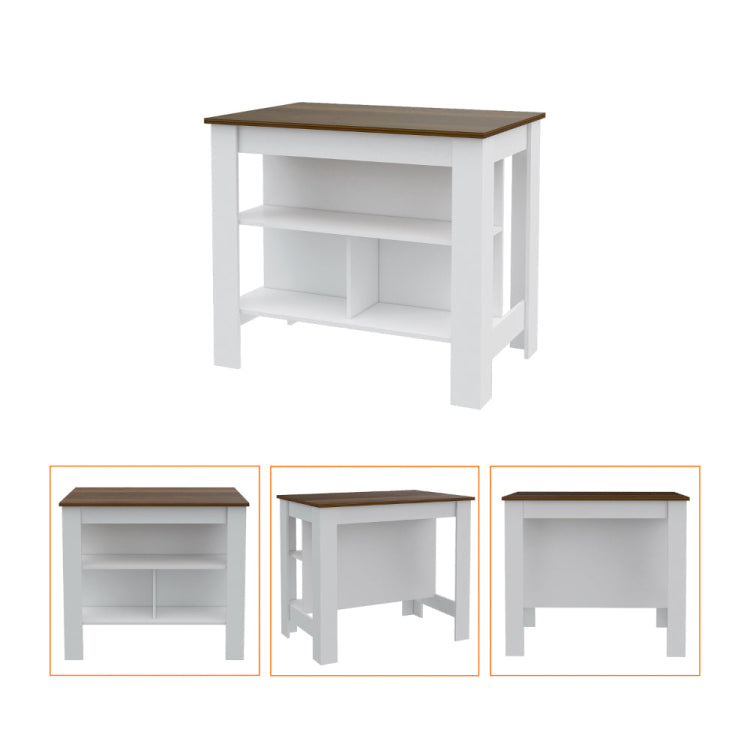 Briargate 2 Piece Kitchen Set, Kitchen Island And Wall Cabinet, White And Walnut