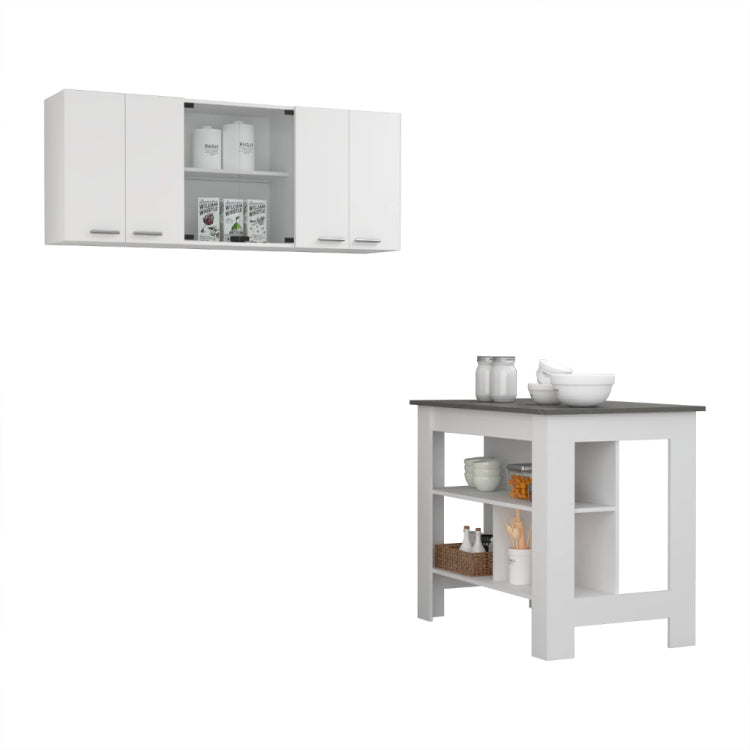 White And Onyx 2 Piece Kitchen Set, Kitchen Island And Wall Cabinet