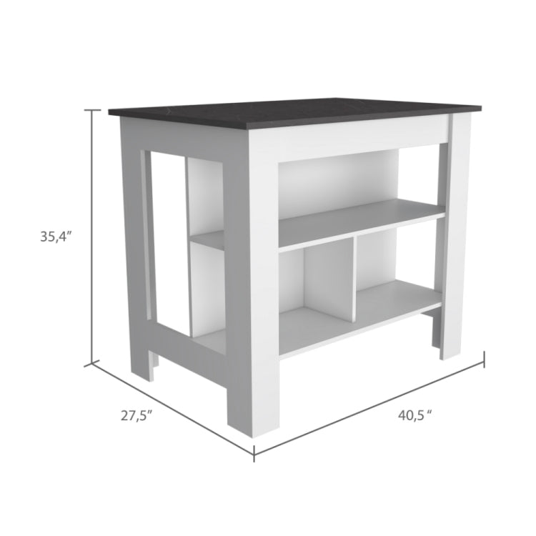 Marston 2 Piece Kitchen Set, Kitchen Island And Pantry Cabinet, White And Onyx