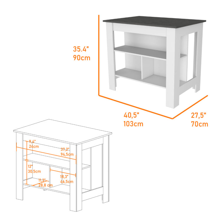 White And Onyx 2 Piece Kitchen Set, Kitchen Island And Wall Cabinet