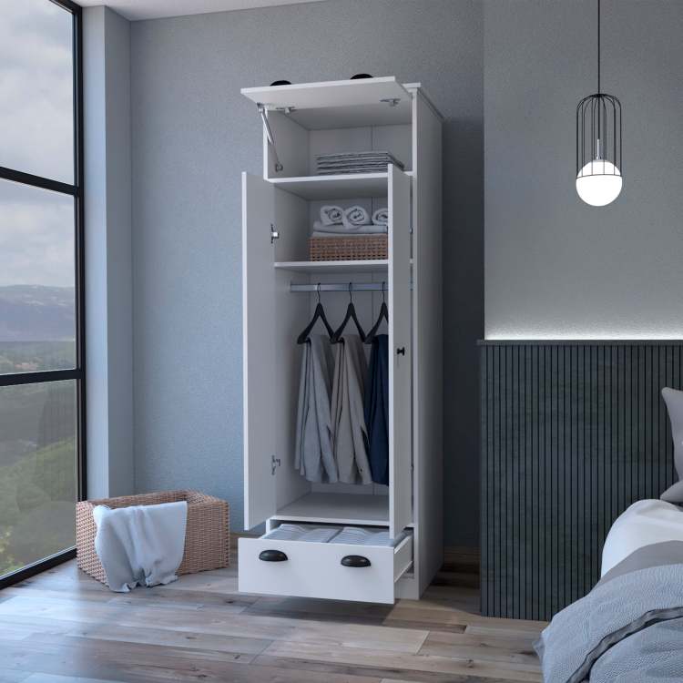 White Double Door And 1 Drawer Armoire