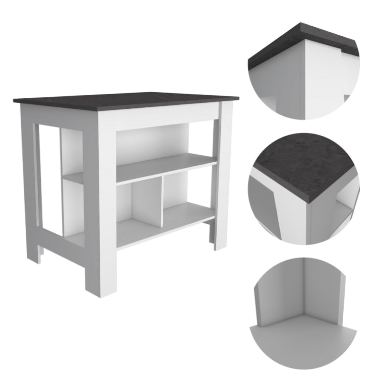 White And Onyx 2 Piece Kitchen Set, Kitchen Island And Pantry Cabinet