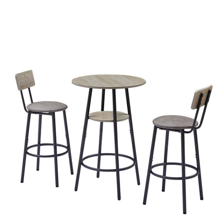 Round Bar Stool Set With Shelf, Upholstered Stool With Backrest Grey, 23.62'' W X 23.62'' D X 35.43'' H