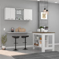 Briargate 2 Piece Kitchen Set, Kitchen Island And Wall Cabinet, White And Walnut