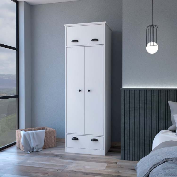 White Double Door And 1 Drawer Armoire