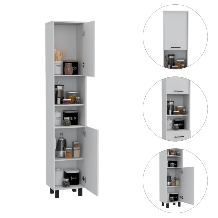 Marston 2 Piece Kitchen Set, Kitchen Island And Pantry Cabinet, White And Onyx