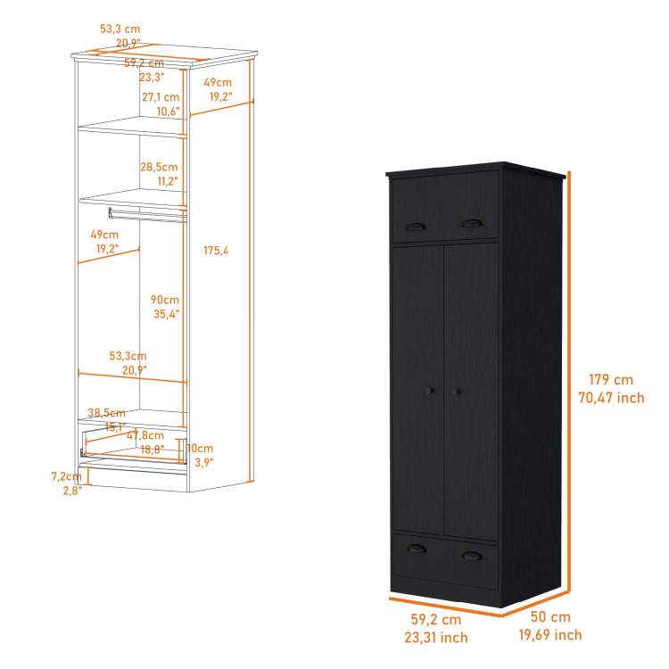 Double Door And 1 Drawer Armoire Wenge