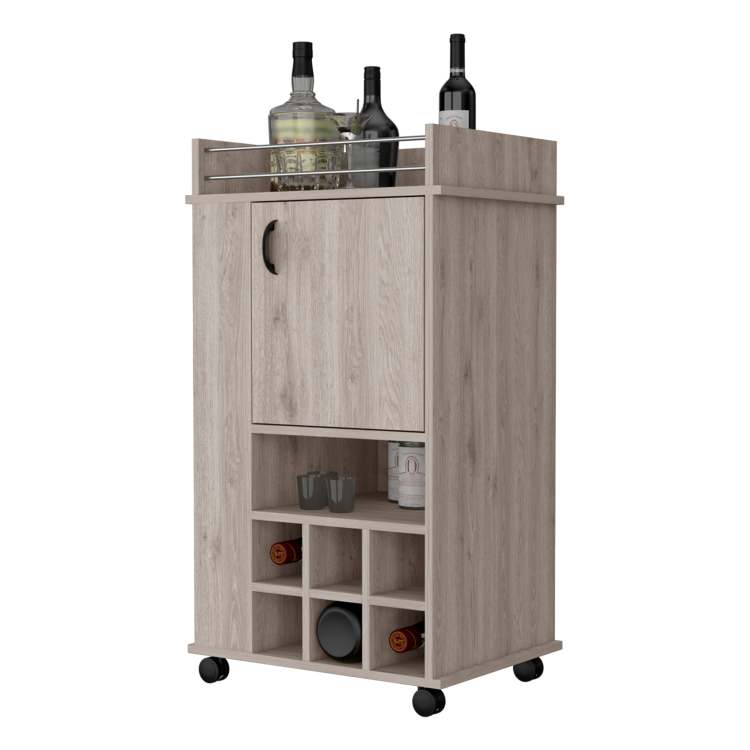 Allandale 1 Door Bar Cart With Wine Rack And Casters Light Gray