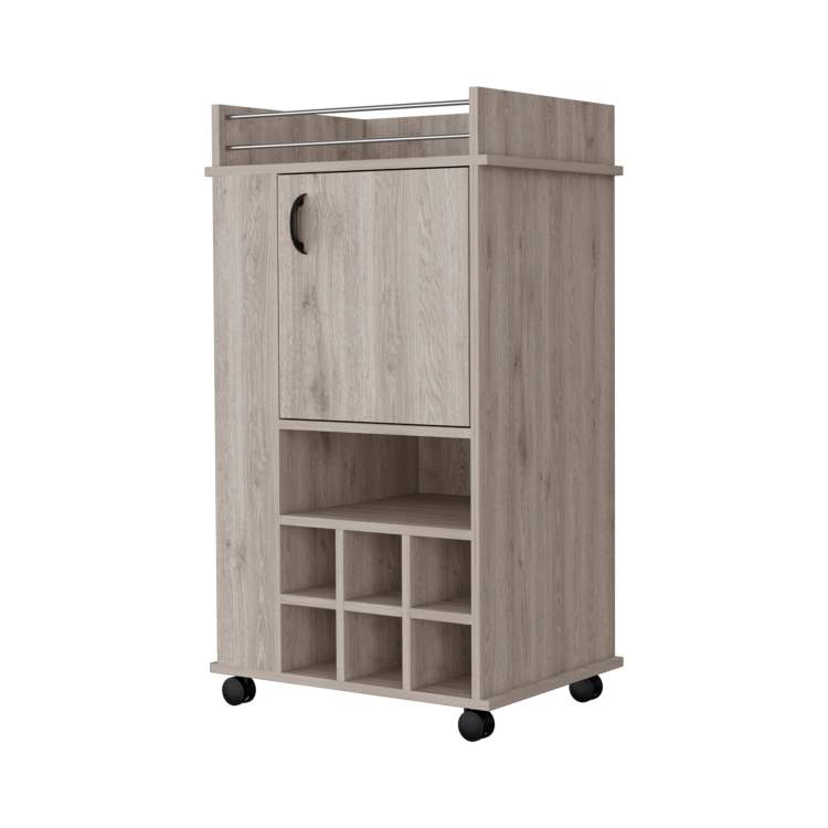 Allandale 1 Door Bar Cart With Wine Rack And Casters Light Gray