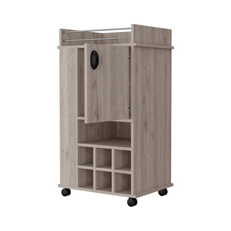 Allandale 1 Door Bar Cart With Wine Rack And Casters Light Gray