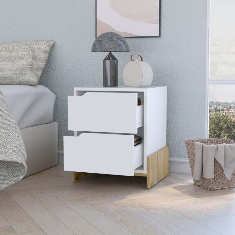 Ralston 2 Drawer Nightstand In White And Macadamia