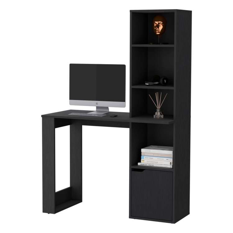 Computer Desk With 4 Tier Bookcase And 1 Door Cabinet Wenge