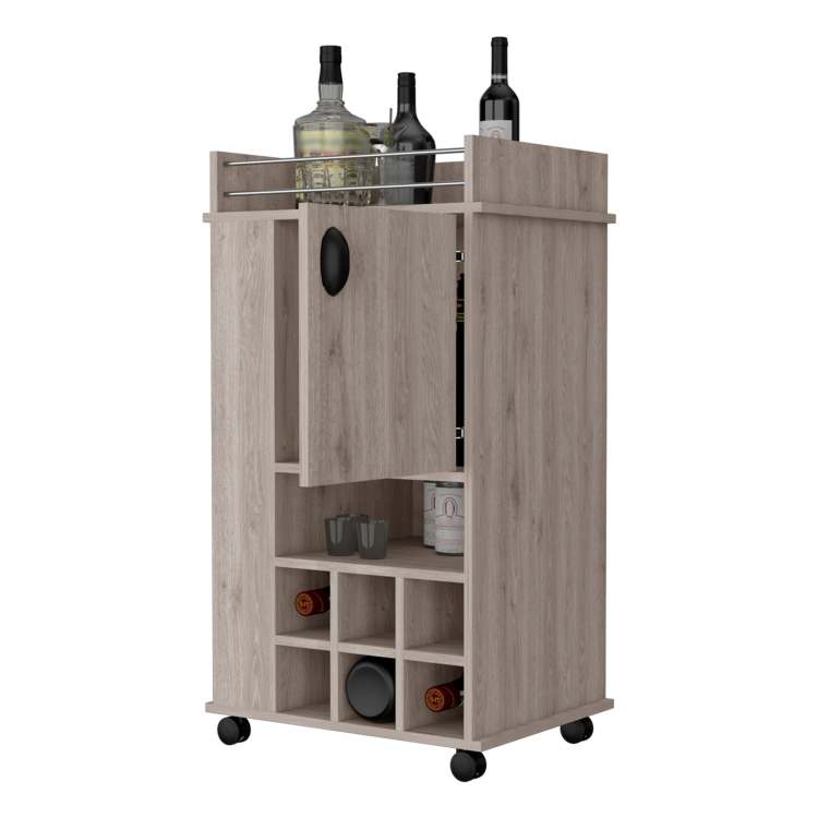 Allandale 1 Door Bar Cart With Wine Rack And Casters Light Gray