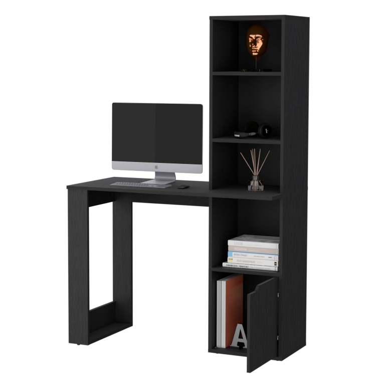 Computer Desk With 4 Tier Bookcase And 1 Door Cabinet Wenge
