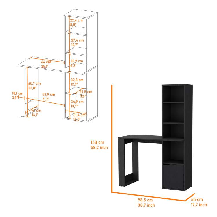 Computer Desk With 4 Tier Bookcase And 1 Door Cabinet Wenge