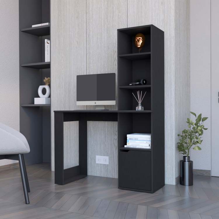 Computer Desk With 4 Tier Bookcase And 1 Door Cabinet Wenge