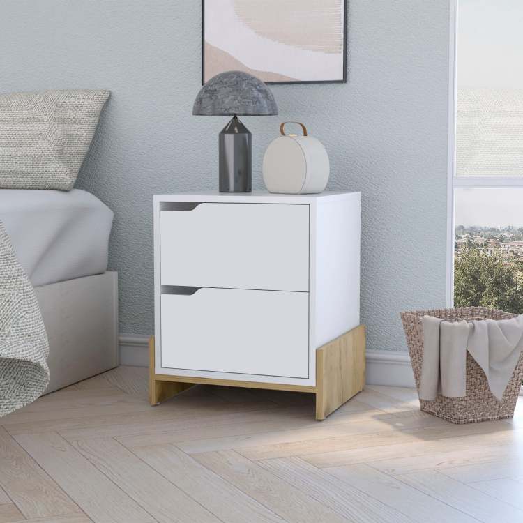 Ralston 2 Drawer Nightstand In White And Macadamia