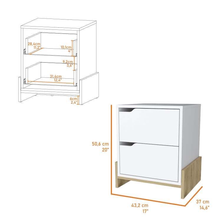 Ralston 2 Drawer Nightstand In White And Macadamia